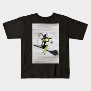 Happy Halloween Witch Sitting on a Broom Kids T-Shirt